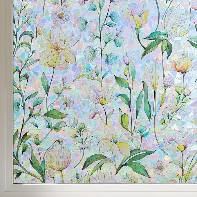 FINNEZ Window Privacy Film Stain Glass Film Flowers Rainbow Window Film Window by FINNEZ