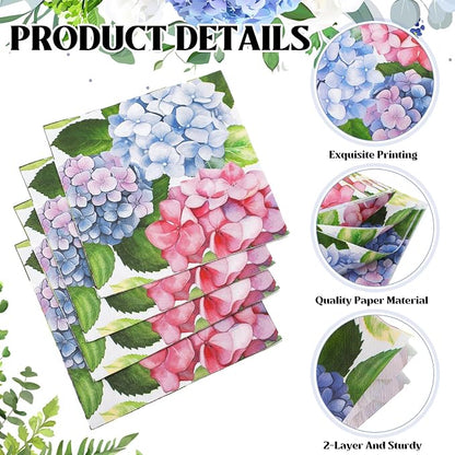 60 Pcs Hydrangea Cocktail Paper Napkins 6.5 x 6.5 Inches Disposable Paper - Image 3