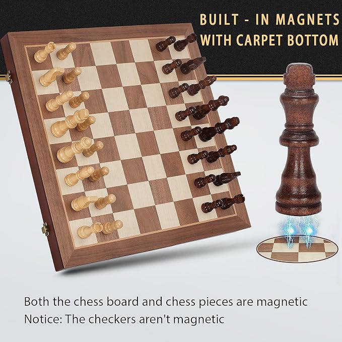 Magnetic Wooden Chess Set, Portable Travel Chess Set - Image 3