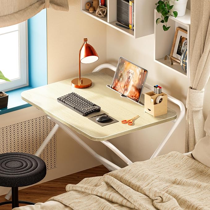 Huuger Folding Desk with 3-Level Adjustable Height and Tablet Slot, 24 Inch - Image 3