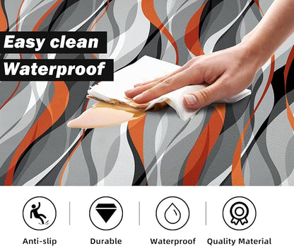 Kitchen Mats for Floor Modern Abstract kitchen rugs Grey and Orange Stripe Anti - Image 4
