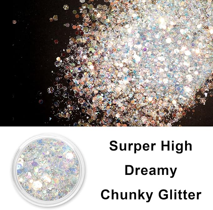 Renfio Opal Chunky Glitter, 1.75oz/50g Silver Glitter, Dreamy High Sparkle - Image 2