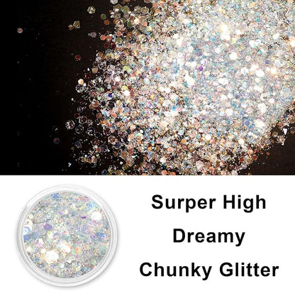 Renfio Opal Chunky Glitter, 1.75oz/50g Silver Glitter, Dreamy High Sparkle - Image 2
