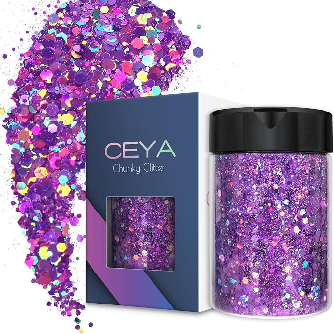 Ceya Holographic Chunky Glitter, 4.9oz/ 140g Light Purple Craft Glitter Powder by CEYA