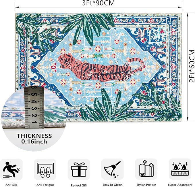 Tropical Jungle Rugs, 2x3 Faux Wool Botanical Boho Throw Rugs - Image 2