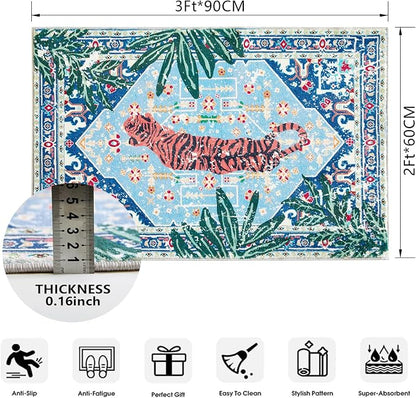 Tropical Jungle Rugs, 2x3 Faux Wool Botanical Boho Throw Rugs - Image 2