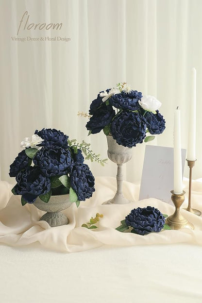 Floroom Artificial Flowers 16pcs 4" Navy Blue Blooming Peonies Real Looking - Image 2