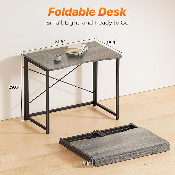 Huuger Folding Desk for Small Spaces, 31.5 Inch Foldable Computer Table - Image 2