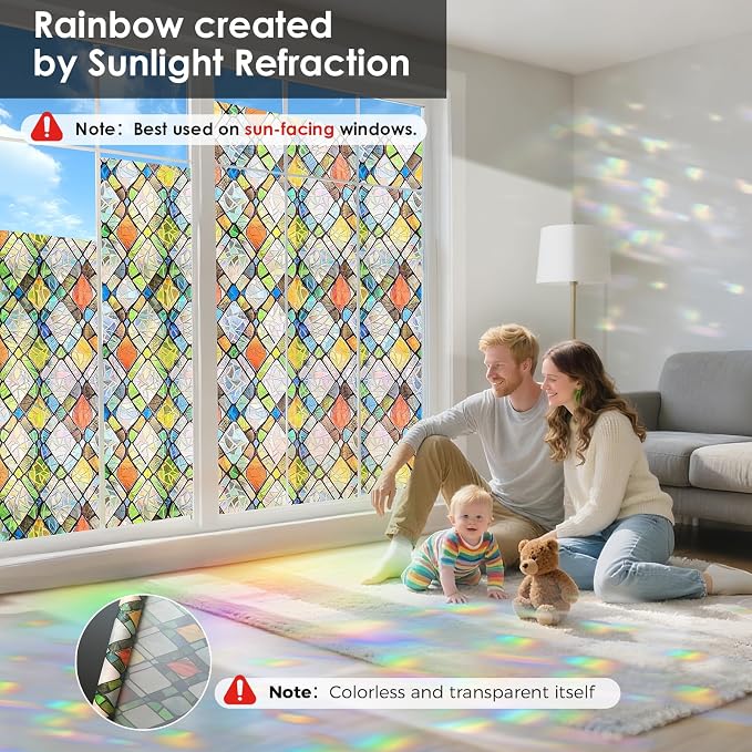 Window Privacy Film Rainbow Film Stained Glass 3D Static Cling Decorative - Image 2