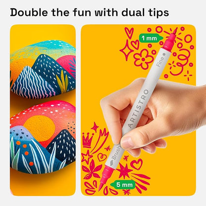 ARTISTRO 24 Dual Tip Brush + Fine Acrylic Paint Markers - Image 2