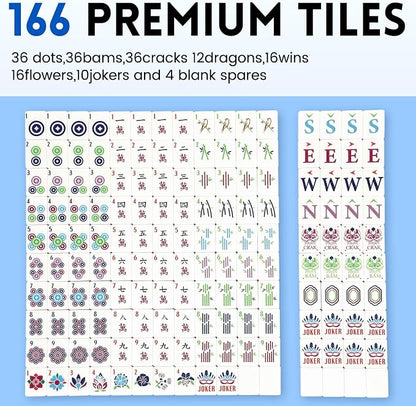 American Mahjong Tile Set, 166 Tiles White Blue Acrylic Carving Tiles, Mahjong - Image 2