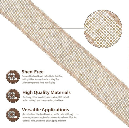 Mandala Crafts Natural Burlap Wired Ribbon 1.5 Inches Wide Jute Ribbons - Image 3