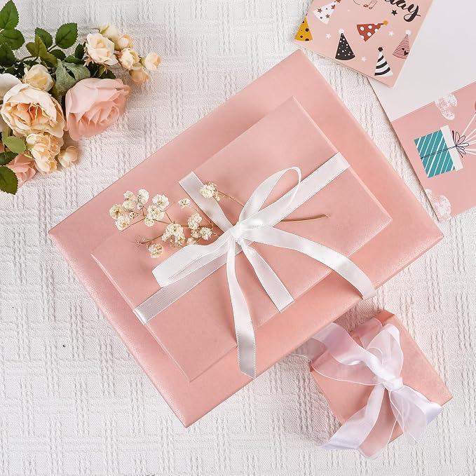 NESCCI Pink Matte Wrapping Paper, Solid Color Pearly-Lustre Paper-3 Roll - Image 5