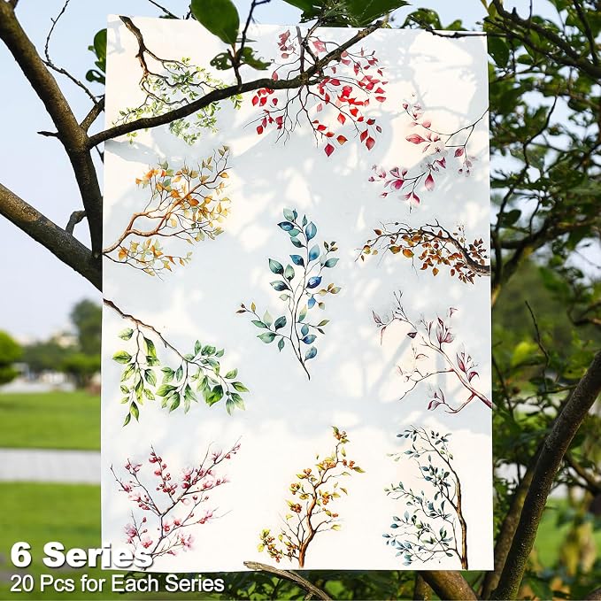 120Pcs Botanical PET Stickers, Branch and Leaf Designs - Image 2