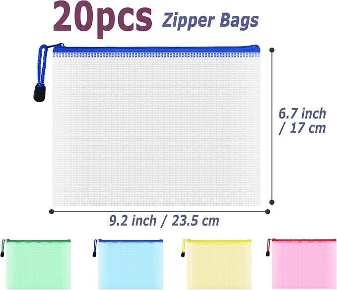 AUSTARK 20 Pcs Zipper File Bags, Plastic Mesh Pouch, Board Game Storage Bag - Image 2
