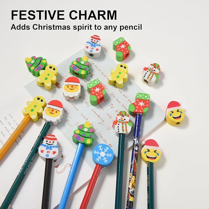 HILAZA 42Pcs Christmas Pencil Top Erasers - Image 2
