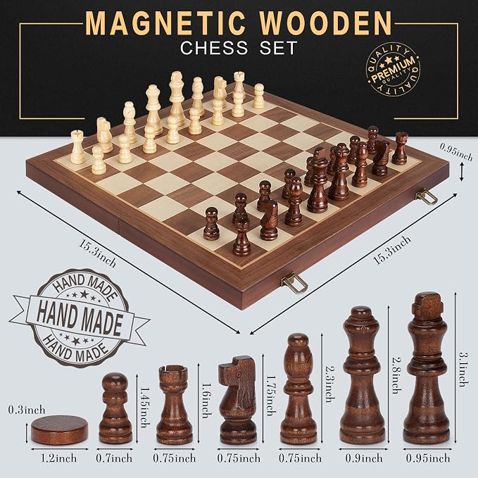 2 in 1 Magnetic Chess Set & Checkers Board Game, Portable Travel Chess Set - Image 5