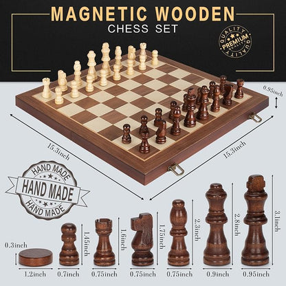 2 in 1 Magnetic Chess Set & Checkers Board Game, Portable Travel Chess Set - Image 5
