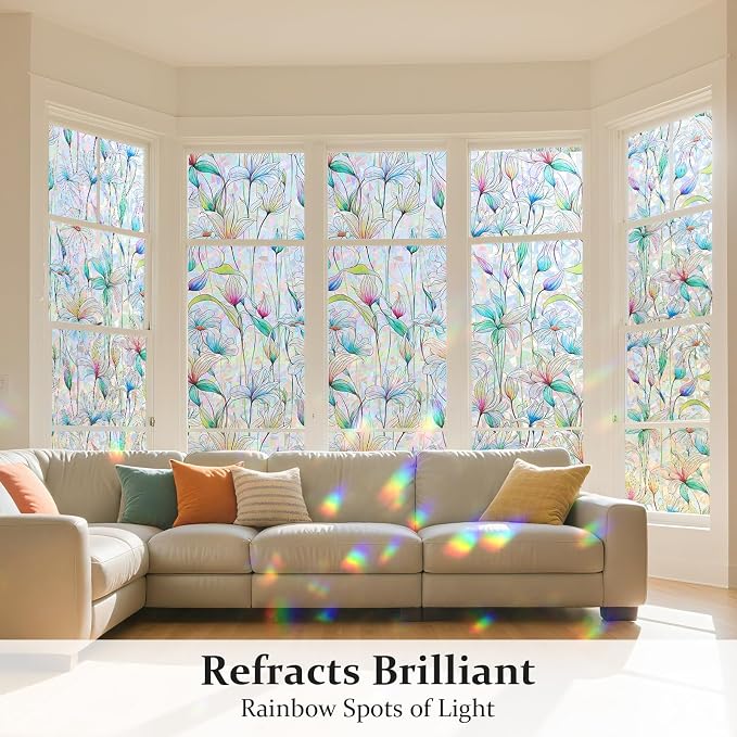 Donox Decorative Window Privacy Film, 3D Floral Stained Glass Window Film - Image 2