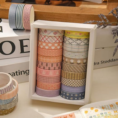 20 Rolls Basic Washi Tape Set Japanese Arts Adhesive Tapes Simple Patterns - Image 5