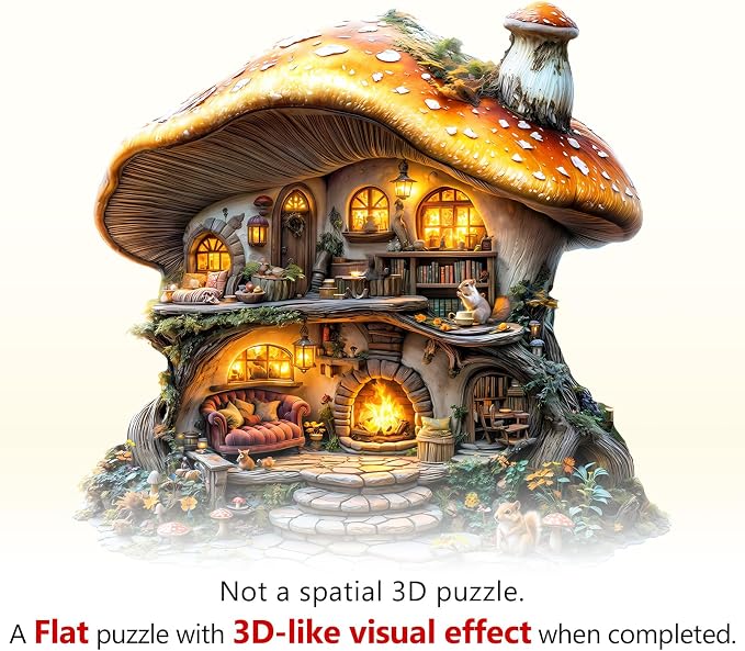 Wooden Puzzles for Adults, Mushroom House Puzzles, Wood Adult Puzzle, Birthday - Image 2