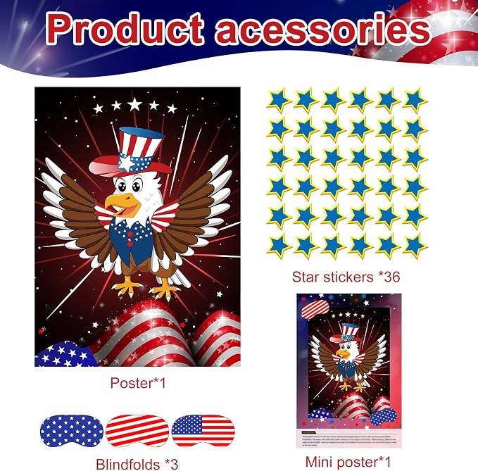 ASTARON Pin The Tail Game Pin The Star on The Eagle Party Game - Image 2