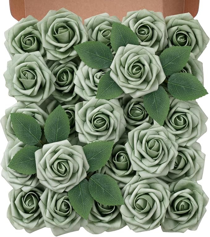 Artificial Flowers Foam Fake Roses 25pcs Green Roses by Unknown