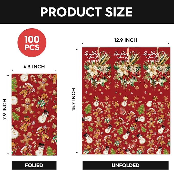 Horaldaily 100 Christmas Disposable Paper Decorative Guest Napkins, Gingerbread - Image 6