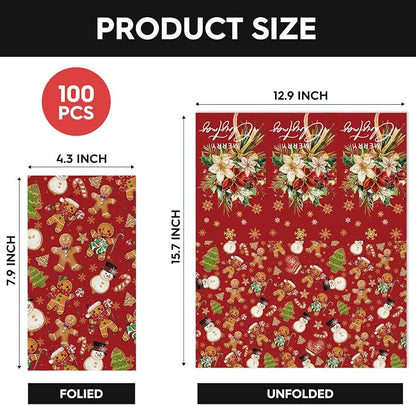 Horaldaily 100 Christmas Disposable Paper Decorative Guest Napkins, Gingerbread - Image 6