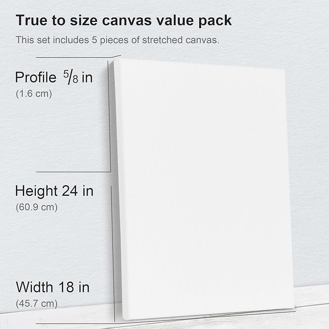 PHOENIX Large Stretched Canvas for Painting 18x24 Inch/5 Value Pack, 8 Oz - Image 3