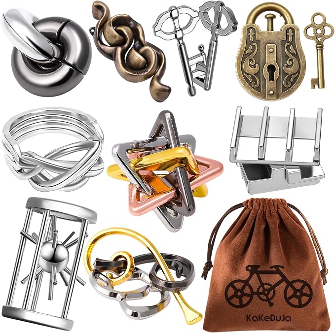 9pcs Metal Puzzle for Adult Disentanglement Puzzles Lock Puzzle Games Set Gift by KaKeDuJa