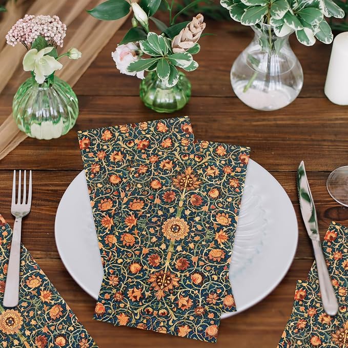 100 Pack William Morris Guest Napkins Vintage Floral Blue Paper Napkins - Image 4