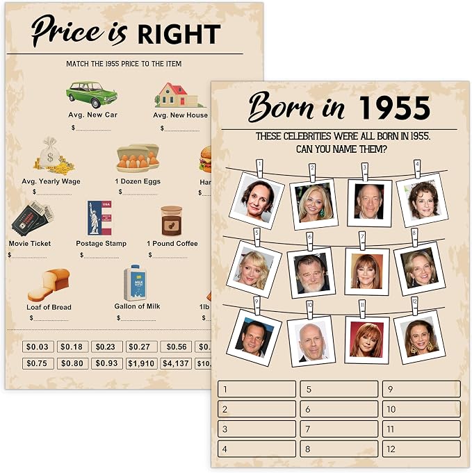 70th Birthday Party Games, Born in 1955 Games Bundle, Birthday Party Supplies by QUPT