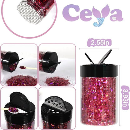 Ceya Holographic Chunky Glitter 4.9oz/ 140g Rose Red Craft Glitter Powder Mixed - Image 4