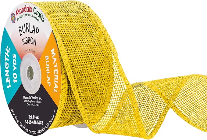 Mandala Crafts Yellow Burlap Ribbon 1.5 Inches Wide Jute Ribbons by MandalaCrafts