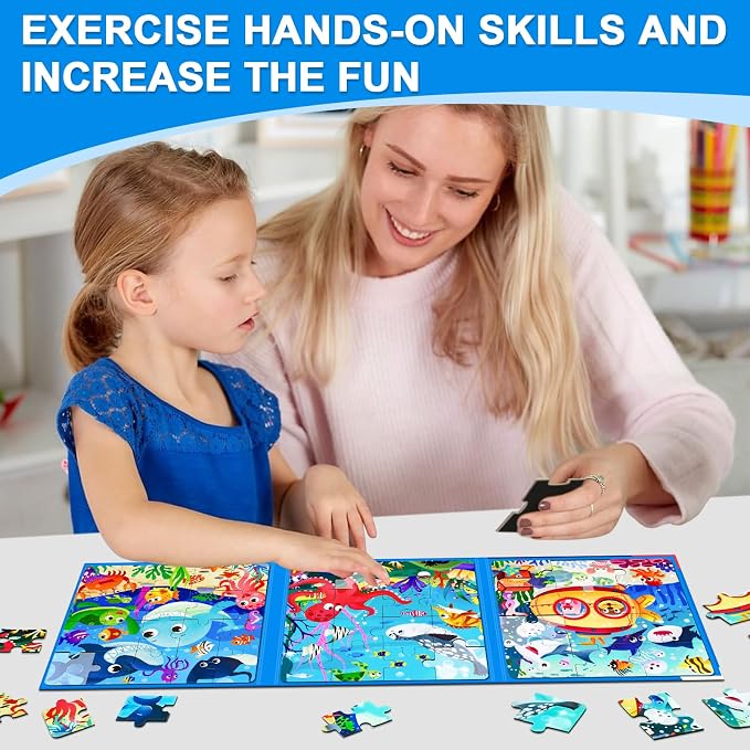 Magnetic Puzzles for Kids Ages 3-5, 3 in 1 Ocean World Toddlers Magnet Jigsaw - Image 2