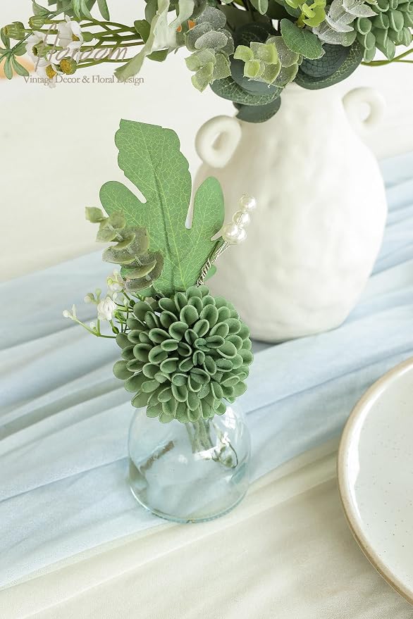 Floroom Artificial Dahlia Flowers 25pcs Real Looking Elf Green Foam Fake Roses - Image 4