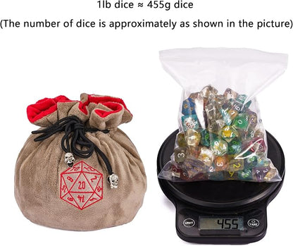 Large Dice Bags D&D with Pockets Khaki Storage Bag D20 Logo - Image 2