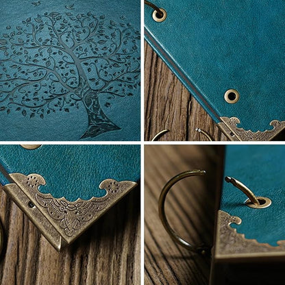 Photo Album DIY Scrapbook, 10x10 inch 50 Pages Vintage Leather Cover Three-Ring - Image 3