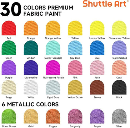 Fabric Paint, Shuttle Art 30 Colors Permanent Soft Fabric Paint in Bottles - Image 2