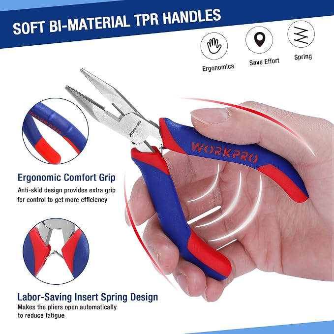 WORKPRO Mini Pliers Set, 3-Piece Small Pliers Tool Kit Includes 4” Diagonal - Image 3