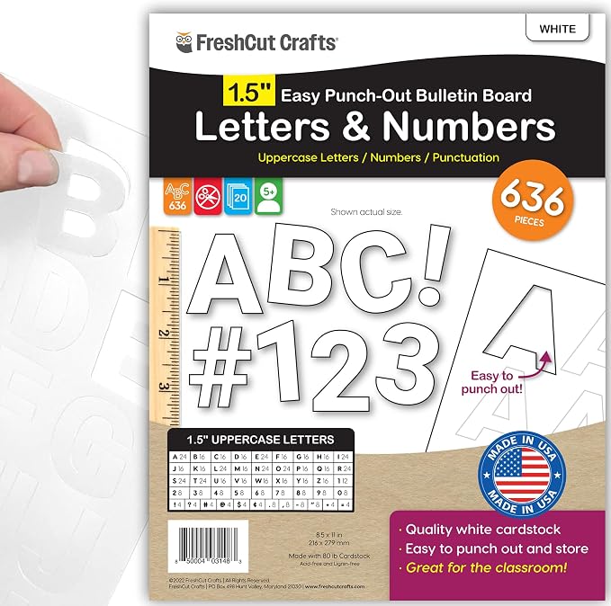 FreshCut Crafts 636 Pcs 1.5 in. White Bulletin Board Letters & Numbers by FreshCutCrafts