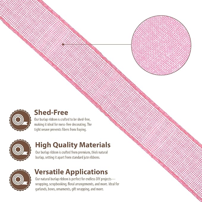 Mandala Crafts Pink Burlap Ribbon 1.5 Inches Wide Jute Ribbons - Image 3