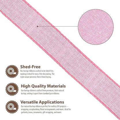 Mandala Crafts Pink Burlap Ribbon 1.5 Inches Wide Jute Ribbons - Image 3