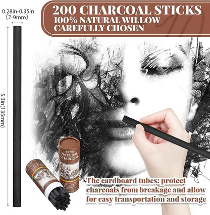 Gueevin 200 Pcs Willow Charcoal Sticks, Willow Charcoal, and Fine Art Christmas - Image 2