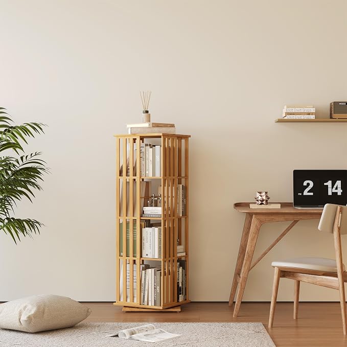 YOWOS Rotating Bookshelf Tower, 360 Display Spinning Bookcase, Bamboo Bookshelf - Image 5