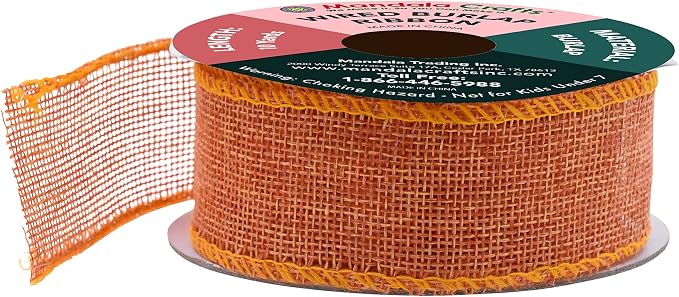 Mandala Crafts Orange Burlap Wired Ribbon 1.5 Inches Wide Jute Ribbons - Image 2
