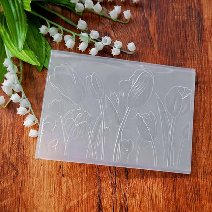 NZJ 3D Texured Spring Happy Mother's Day Flower Tulip Plastic Embossing Folders - Image 3