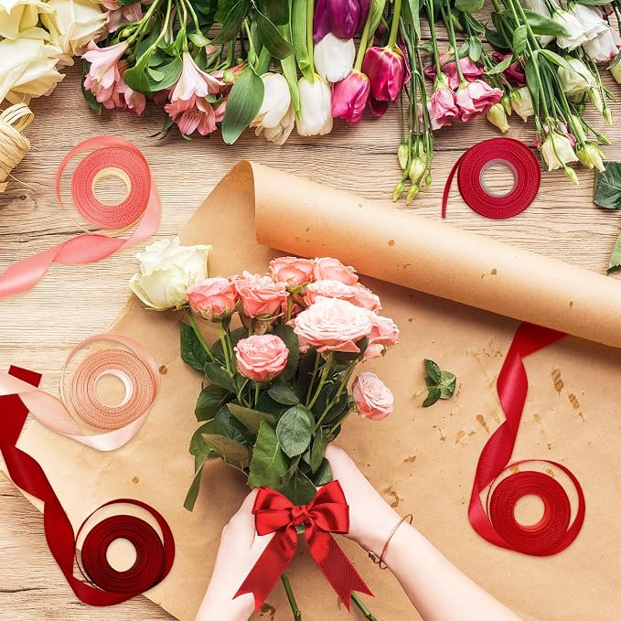 1 Inch Red Satin Ribbons for Crafts, 6 Rolls Single-Faced Red Assorted Ribbons - Image 5