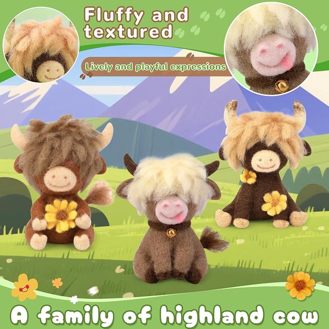 Yizzvb Needle Felting Kit, Highland Cow Family Needle Felt Beginner Kits - Image 4
